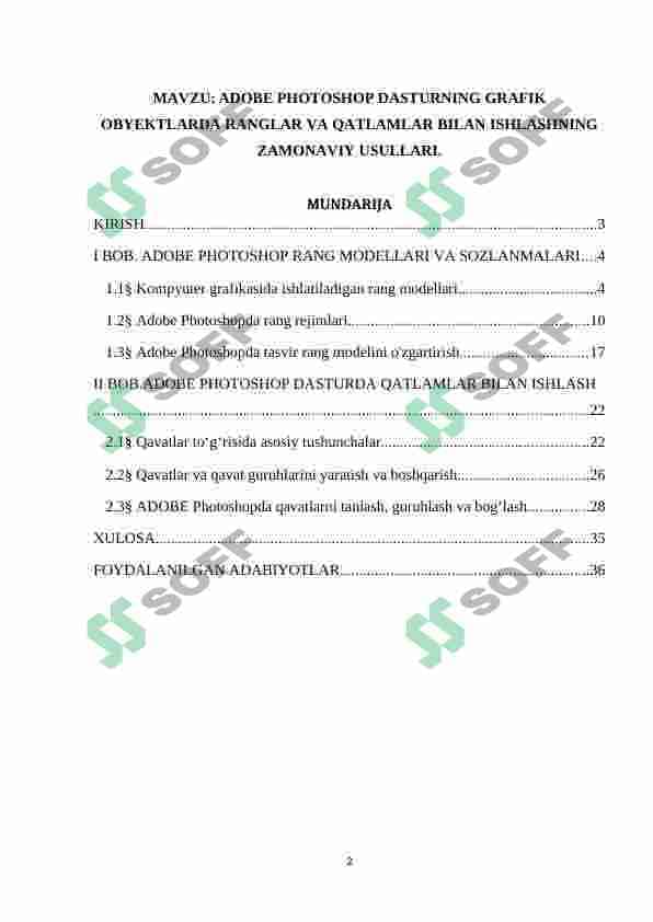 ADOBE PHOTOSHOP DASTURNING GRAFIK OBYEKTLARDA RANGLAR VA QATLAMLAR BILAN ISHLASHNING ZAMONAVIY USULLARI. 2