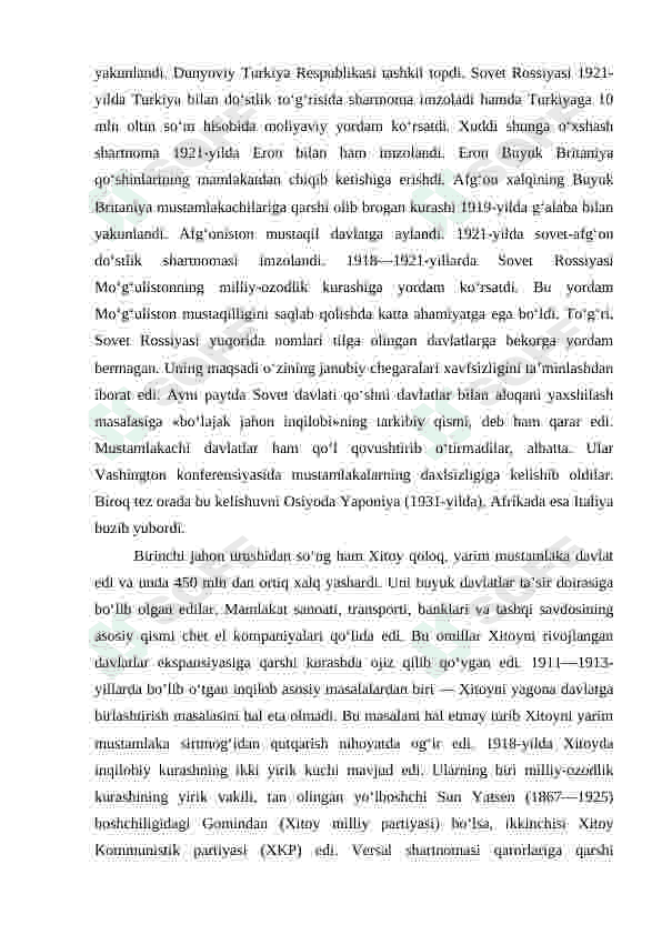 Jahon urushi oralig'ida Osiyo mamlakatlari 2