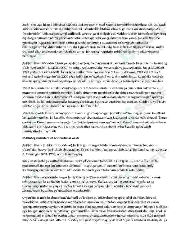 Oqsil va antibiotiklar ishlab chiqarish 2