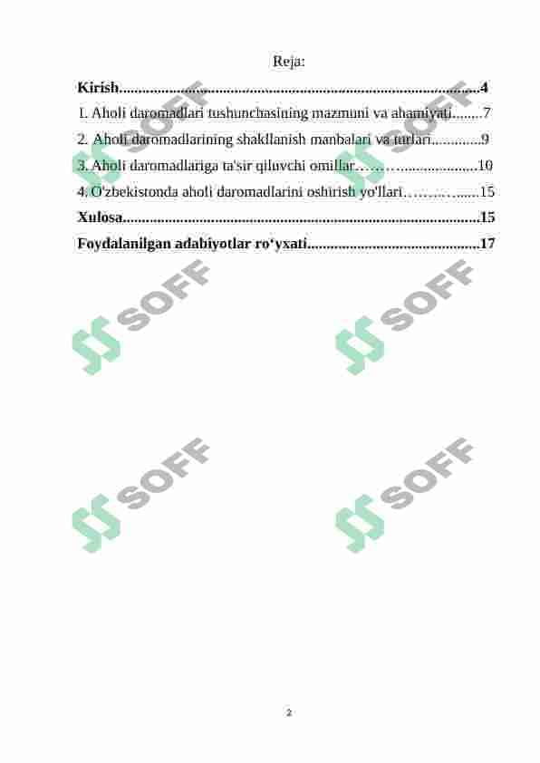 Aholi daromadlari , uning turlari va shakllanish manbalari kurs ishi 2