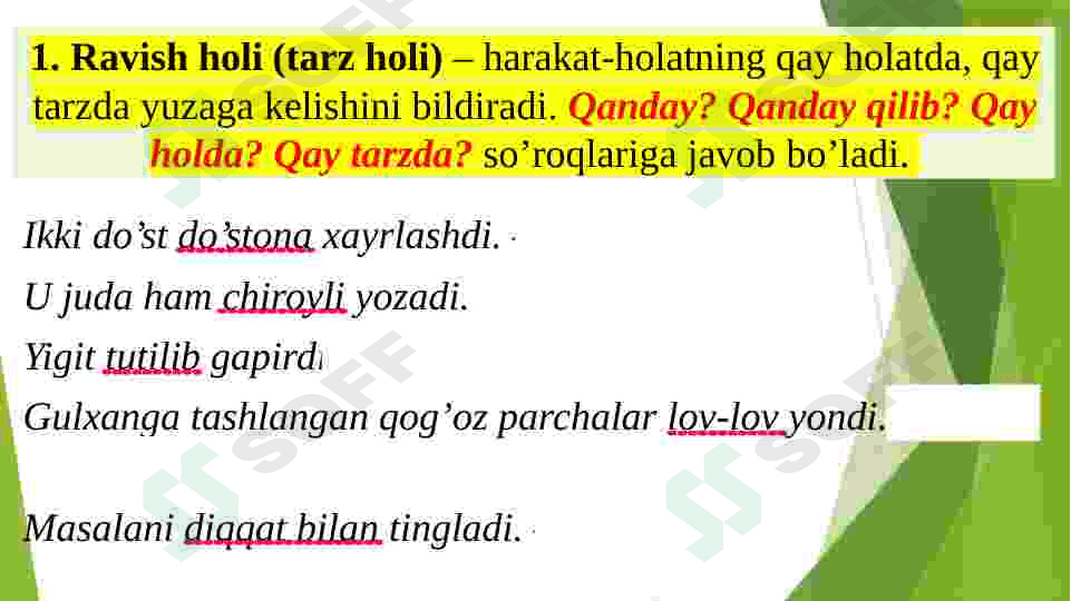 Ikkinchi darajali bo’laklar haqida umimiy ma’lumot. 2