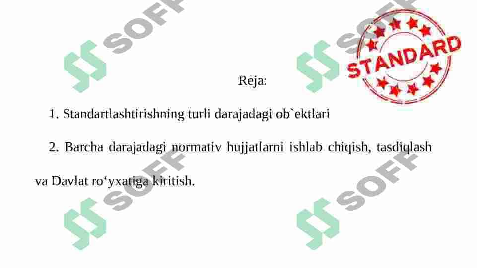 Standartlashtirishning turli darajadagi ob'ektlari 2