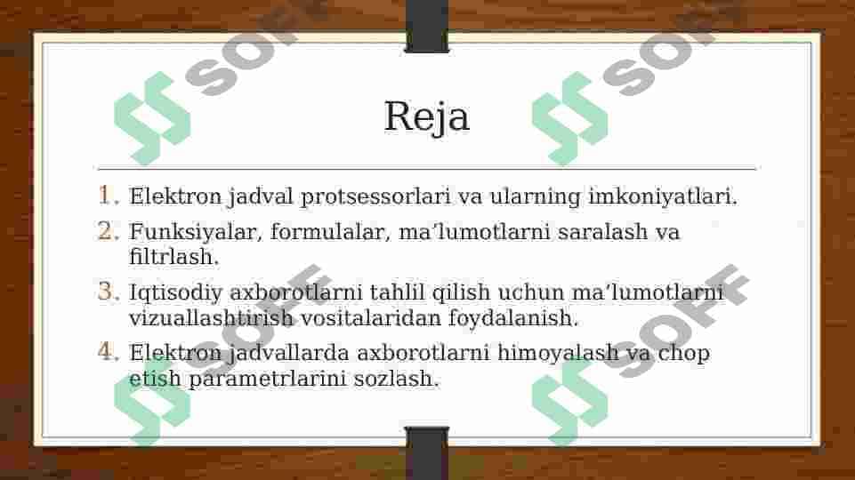 Iqtisodiy masalalarni yechishda elektron jadval protsessorlaridan foydalanish. 2