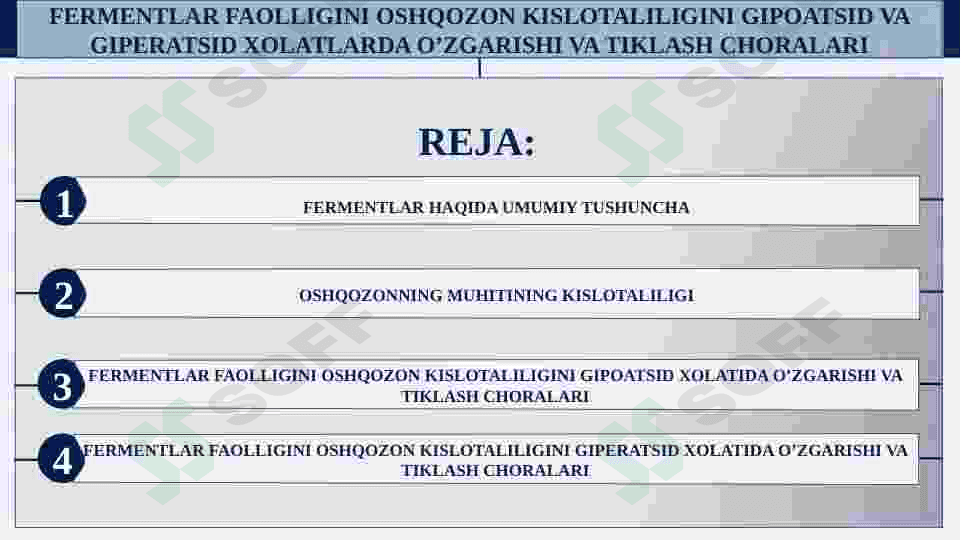 Fermentlar faolligini oshqozon kislotaliligini gipoatsid va giperatsid xolatlarda o’zgarishi va tiklash choralari 2