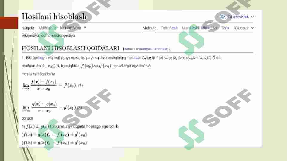 Matematika analizning elemintar matematikaga tadbiqi 2