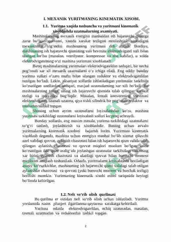 Vintli konverning yuritmasining kinematik sxemasi uchun kurs ishi 2