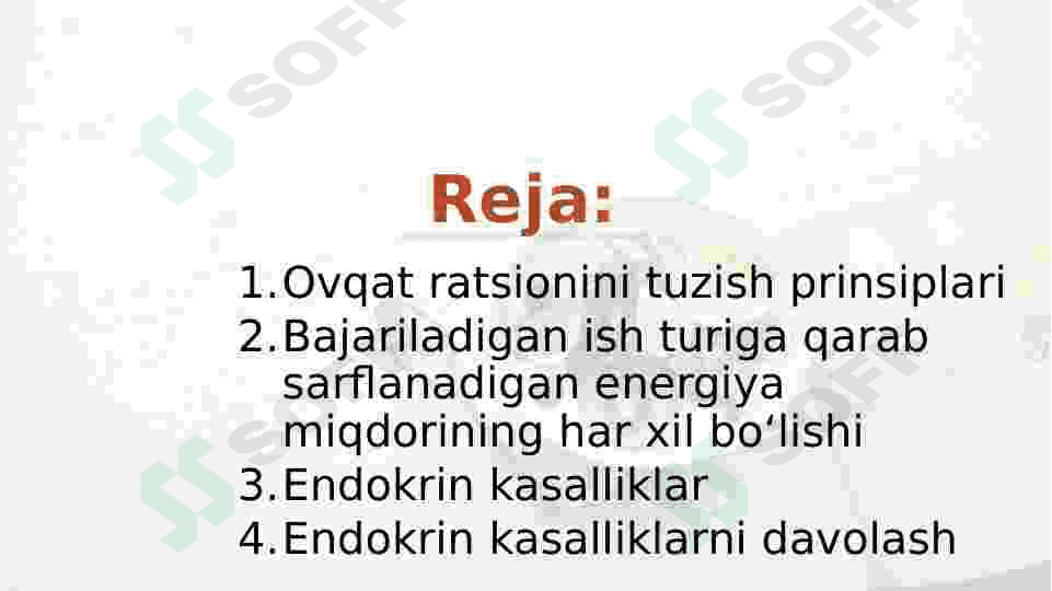 Ovqatlanish ratsionini tuzish. Endokrin tizimi kasalliklari 2
