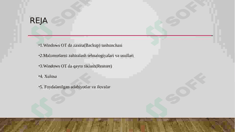 Windows OTda zaxira nusxalashni (Backup and Restore) amalga oshirish. 2