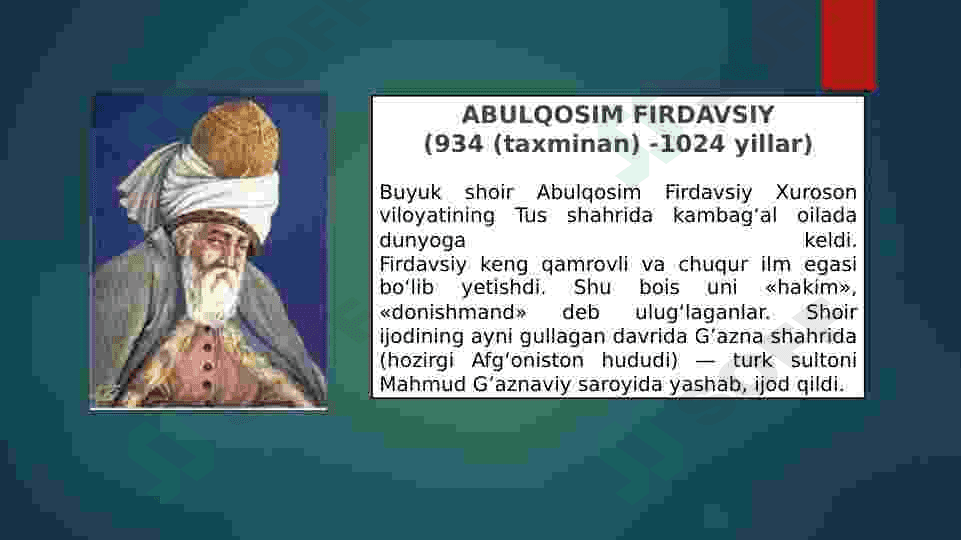 Abdulqosim Firdafsiyning hayoti va jahon adabiyoti,madaniyatiga qo’shgan buyuk xizmati 2