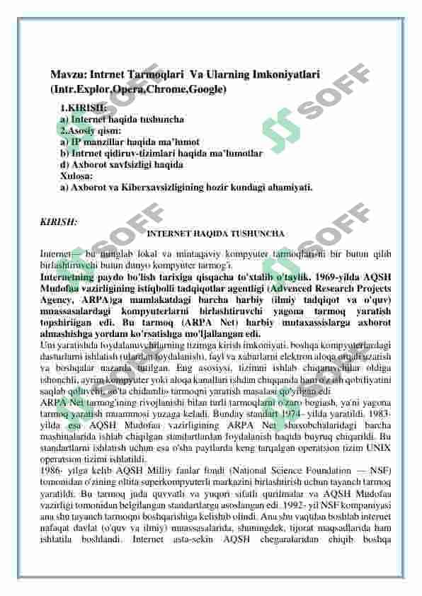Intrnet tarmoqlari va ulardan foydalanish 2