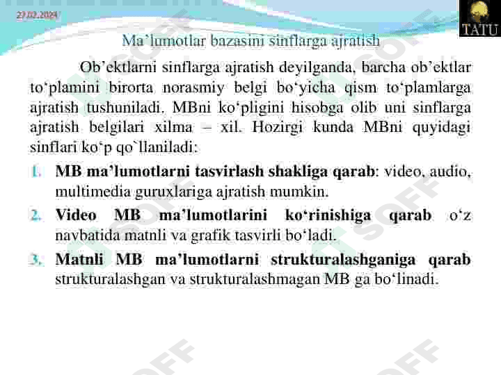 Ma‘lumot bazasining arxitekturasi va uch bosqichli arxitektura. 2