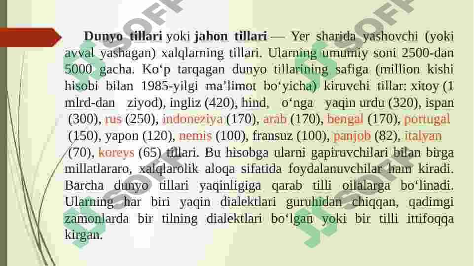 Dunyo tillarining tasnifi 2