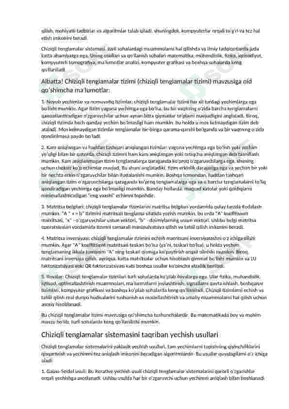 Chiziqli tenglamalar sistemasini taqriban yechish va dasturini tuzish 2