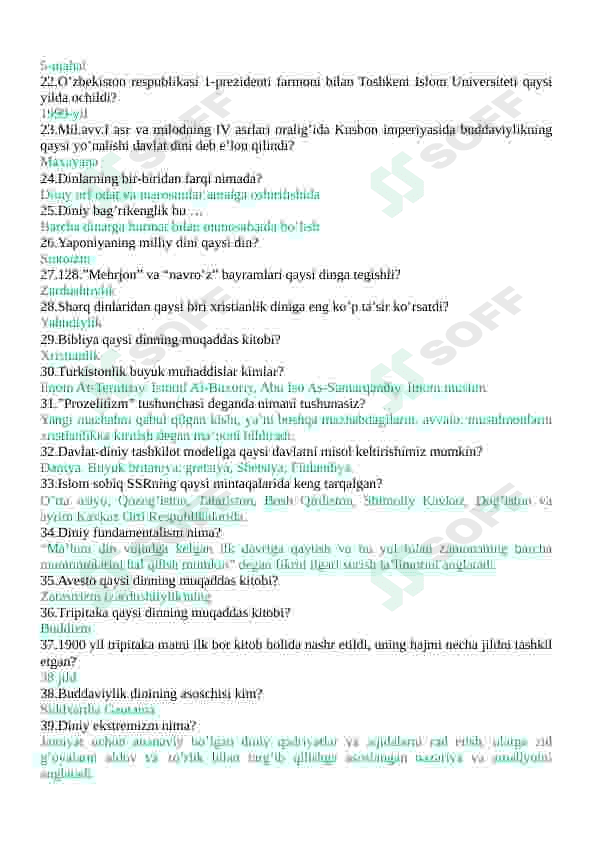 Dinshunoslik savol-javob 2