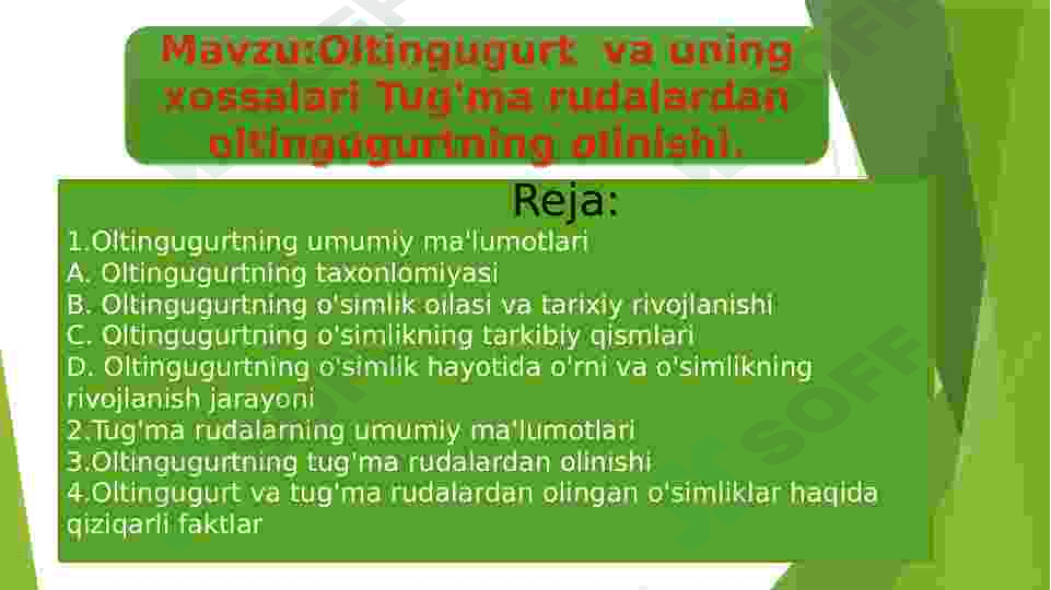 Oltingugurt  va uning xossalari Tug'ma rudalardan oltingugurtning olinishi 2