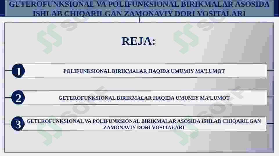 Geterofunksional va polifunksional birikmalar asosida ishlab chiqarilgan zamonaviy dori vositalari 2