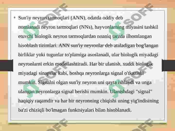 Neyron tarmoqlar ma’lumotlarni tahlil qilishning zamonaviy vositasi sifatida.Prinsip neyron tarmoqlarning harakatlari. 2