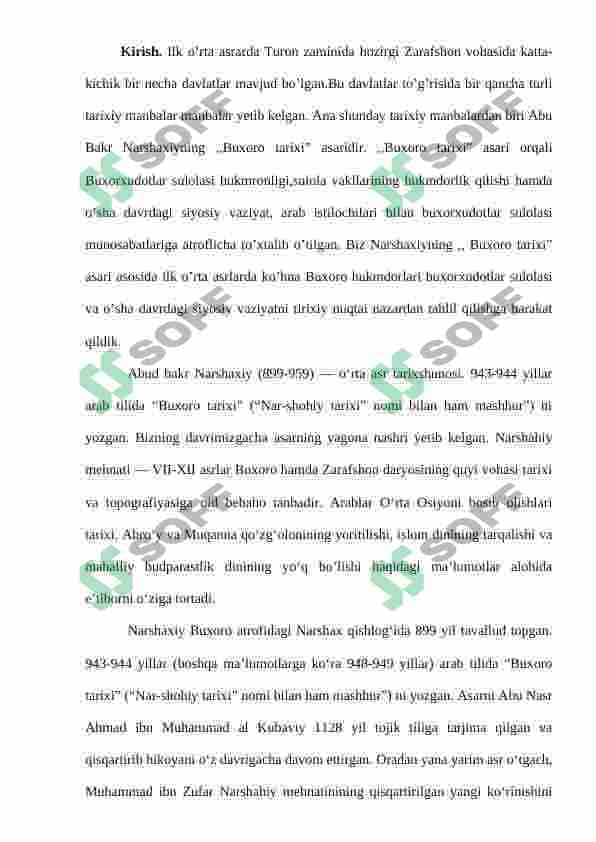 Somoniylar davri tarixini o’rganishda Narshaxiyning “Buxoro tarixi” asarining o’rni 2