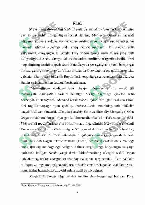 Turk xoqonligi tashkil topishi. Turk xoqonligi davrida O'rta Osiyo 2