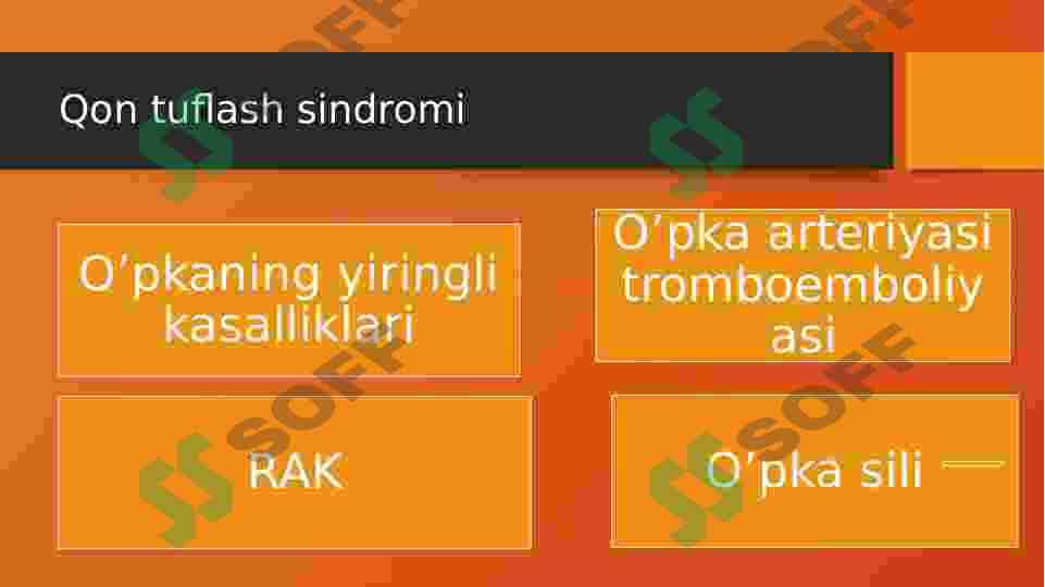 Qon tuflash sindromi. Turli nozologik shakllarda qiyosiy tashxis va UASH taktikasi. 2