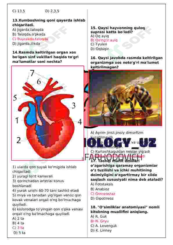 BIOLOGIYA FANIDAN DTM TESTLARI-30 TALIK 2