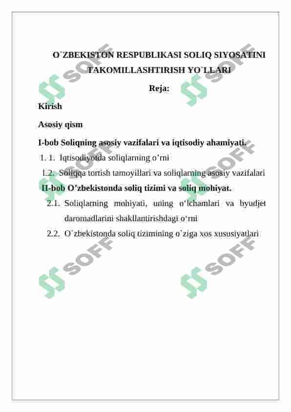 o'zbekiston respublikasi soliq siyosatini takomillashtirish yo'llari 2