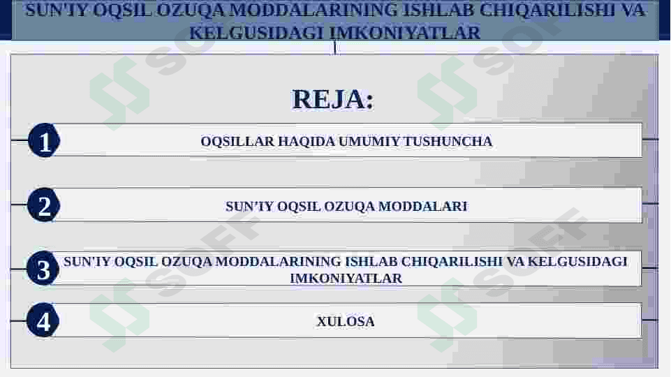 SUN'IY OQSIL OZUQA MODDALARINING ISHLAB CHIQARILISHI VA KELGUSIDAGI IMKONIYATLAR 2