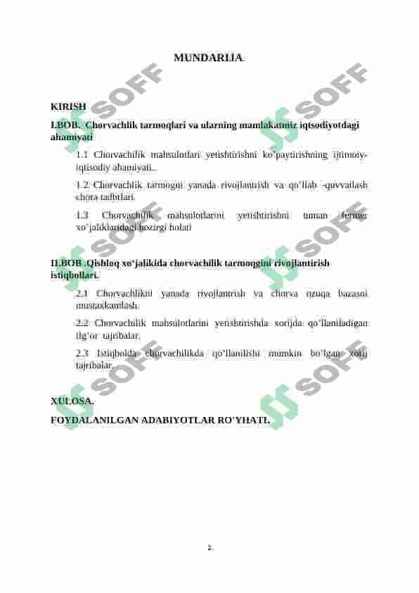Qishloq xo‘jalikida chorvachilik tarmog’ini rivojlantirish istiqbollari 2