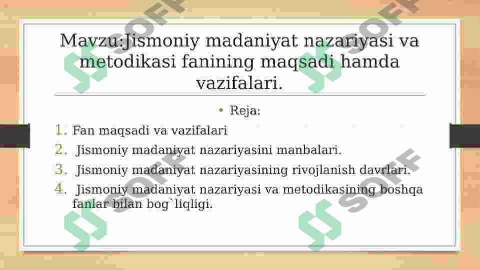 Jismoniy madaniyat nazariyasi va metodikasi fanining maqsadi hamda vazifalari. 2