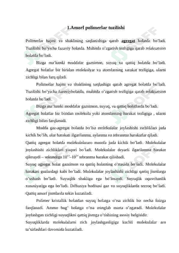 Amorf polimerlar tuzilishi va xossalari 2
