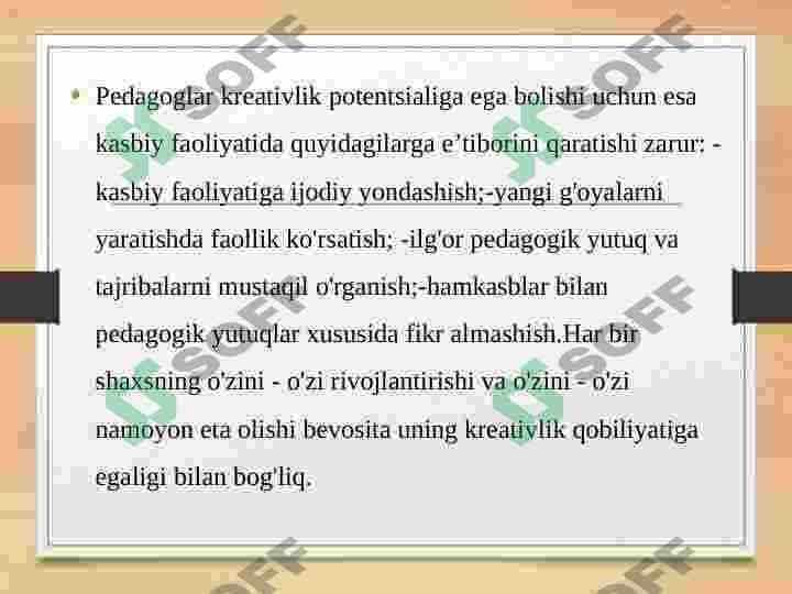 Nazariy va amaliy mashg'ulotlar uchun materiallari to’plash va saralashda kreativ yondashuvining ahamiyati 2