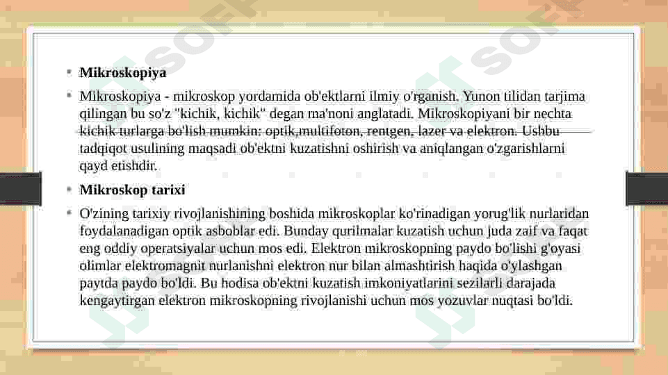 Elektron mikroskoplar (skanirlovchi va transmission mikroskoplar) va mikroskopiya usullarining biologiya va tibbiyotdagi ahamiyati. 2