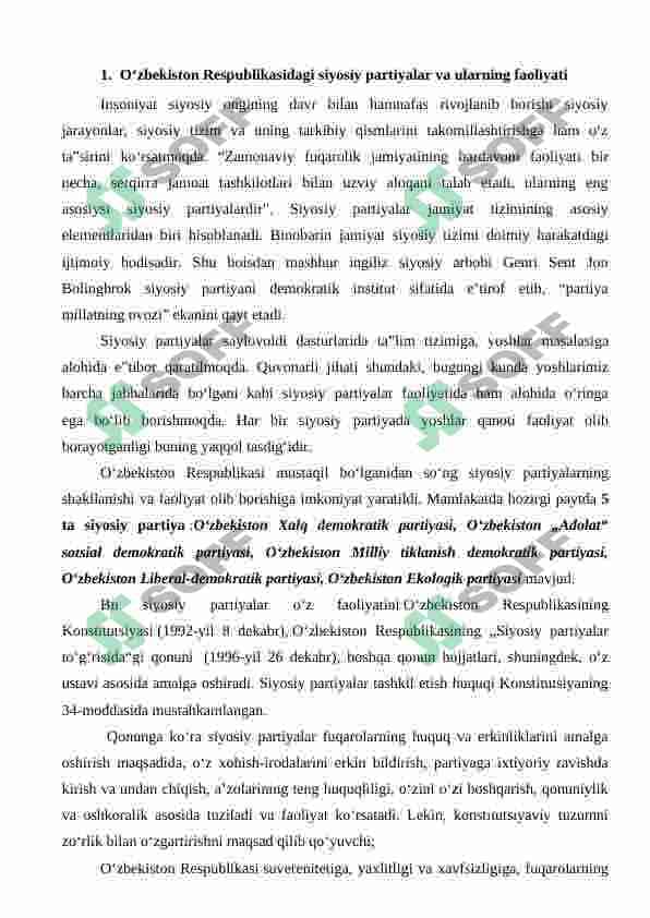 Òzbekistonda siyosiy jarayonlar va siyosiy partiyalar 2