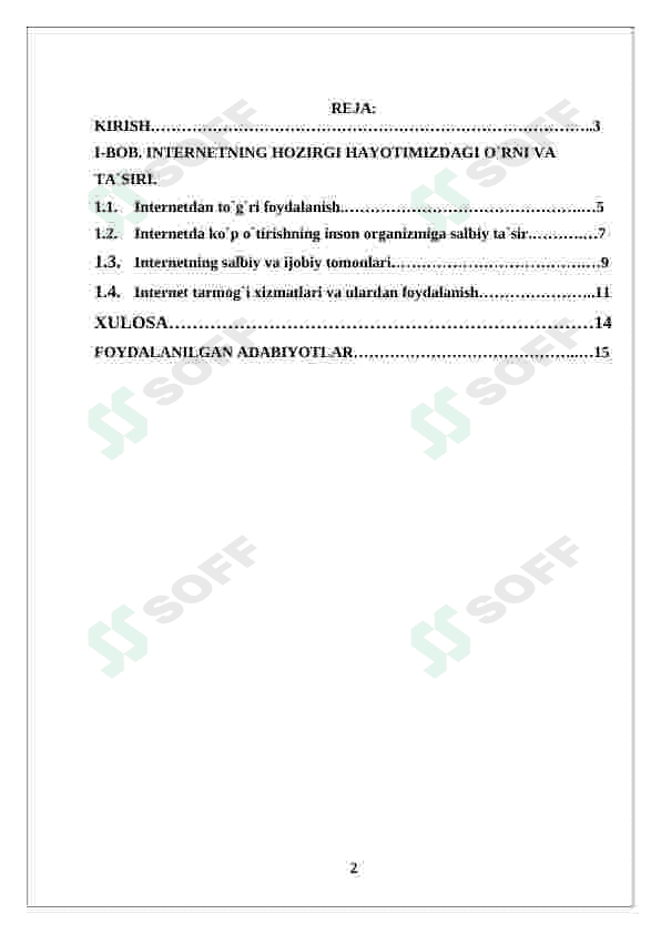 Internet va undan foydalanish madaniyati mustaqil ishi va kurs ishi 2