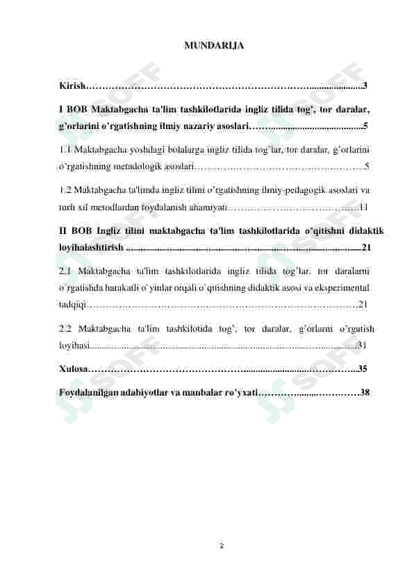 INGLIZ TILIDA TOG'LAR, TOR DARALAR VA G’ORLARNI  O’RGATISH ISHLANMA-LOYIHASI 2