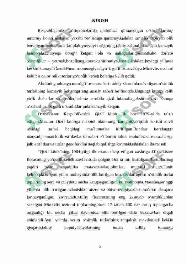 O`zbekiston Respublikasi Qizil kitobi 2