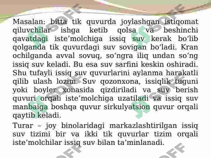 Markazlashtirilgan issiq suv bilan ta’minlash tizimlari 2