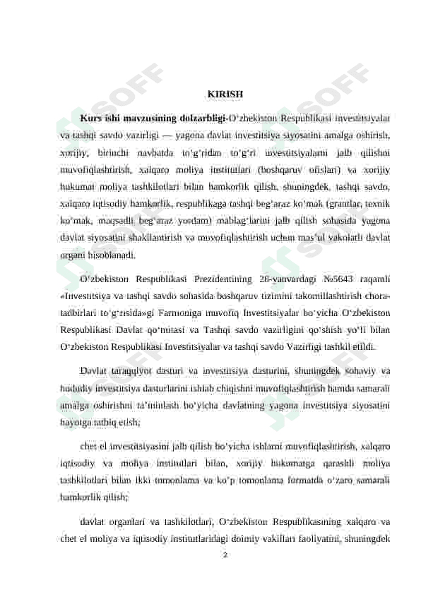 O‘ZBEKISTON RESPUBLIKASINING TASHQI INVESTITSION SIYOSTI 2
