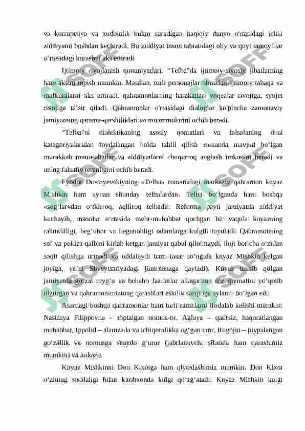 Dostoyevkiyning Telba asarini Dialektikaning asosiy qonunlari va Falsafaning juft kategoriyalari bo'yicha tahlil qilish 2