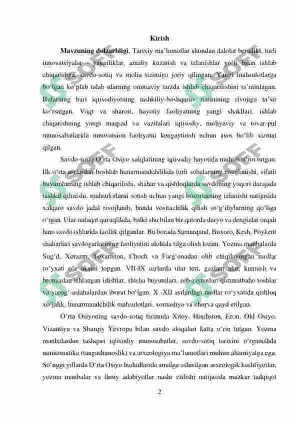orta osiyoda orta asrlarda savdo munosabatlari 2