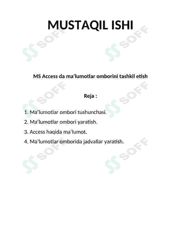 MS Access da ma’lumotlar omborini tashkil etish 2