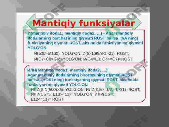 MATNLI FUNKSIYALAR EXCEL DASTURIDA 2