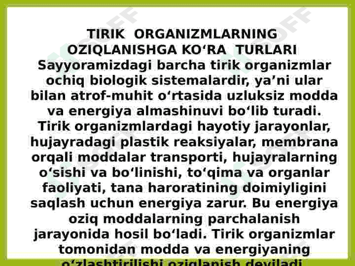 Oziqlanish. Oziqlanish turlari 2