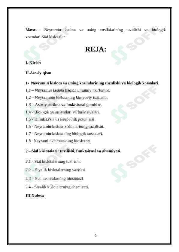 Neyramin kislota va uning xosilalarining tuzulishi va biologik xossalari.Sial kislotalar 2
