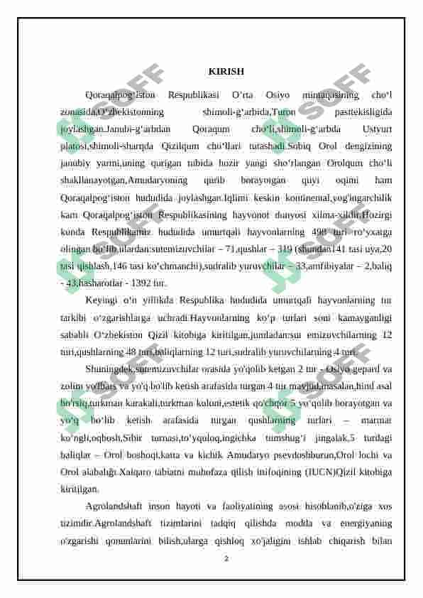 Qaraqalpiĝistonning agrolandshaftlarida tarqalgan qushlar 2