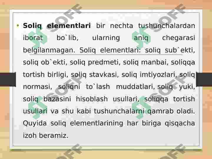 Soliqlarning elementlari va ularga tavsif 2