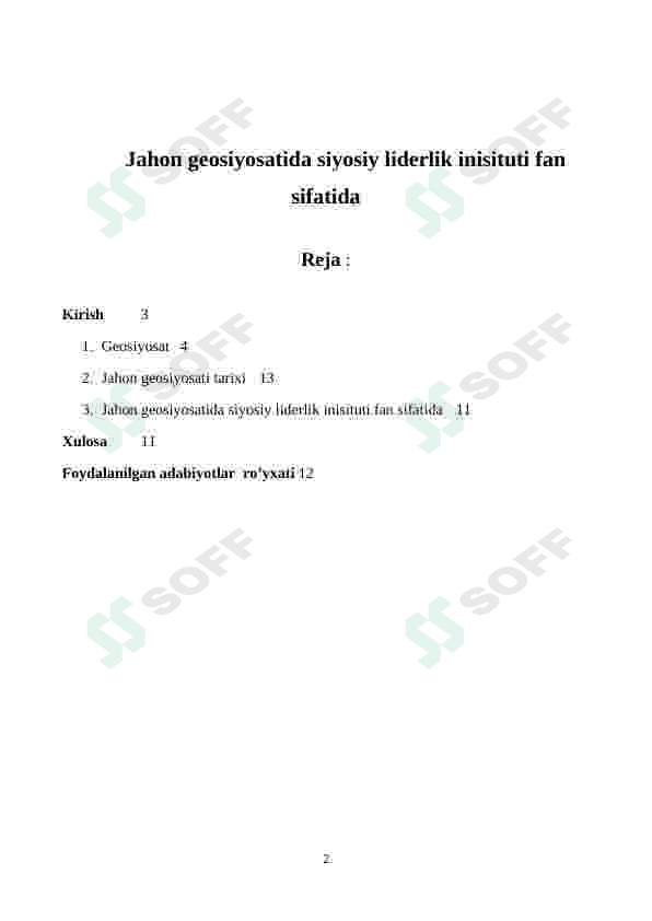 Jahon geosiyosatida siyosiy liderlik inisituti fan sifatida 2