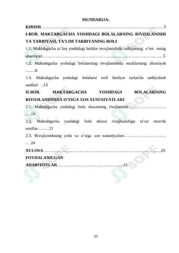 Maktabgacha   yoshdagi  bolalarning rivojlanishi  va  ta'lim  tarbiyasi kurs ishi 2