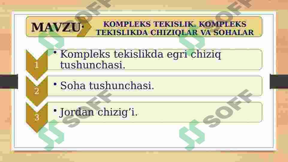 KOMPLEKS TEKISLIK. KOMPLEKS TEKISLIKDA CHIZIQLAR VA SOHALAR 2