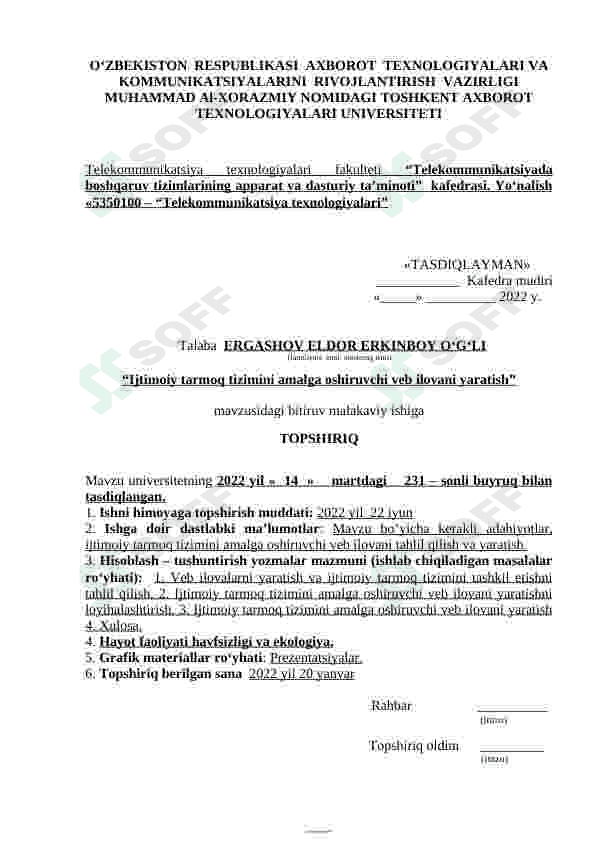 IJTIMOIY TARMOQ TIZIMINI AMALGA OSHIRUVCHI VEB ILOVANI YARATISH 2